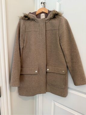 J. Crew Women's Hooded Wool-Blend Pea Coat in Taupe Brown